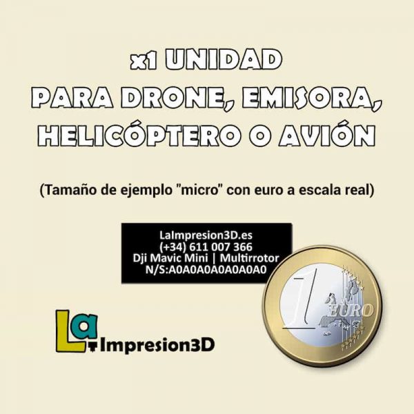 Placa identificativa para drone de carreras o emisora